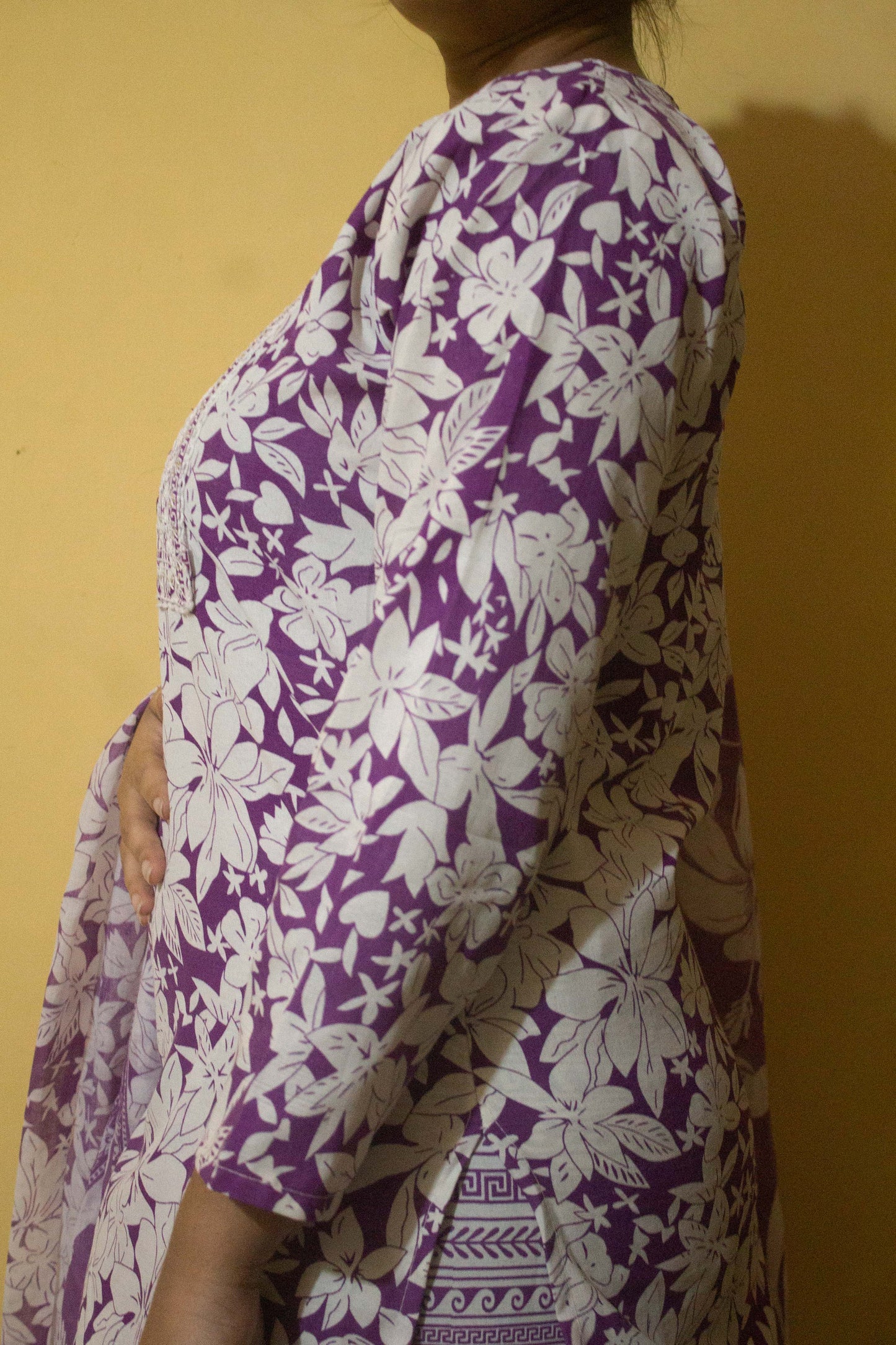 Royal Purple Handblock Print Cotton Kurti Set (3-Piece)